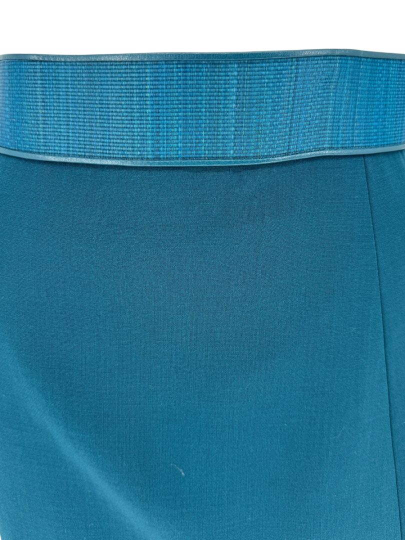 Akris Teal Double-Breasted Blouse & Skirt Set – Size 6 Top / Size 10 Skirt