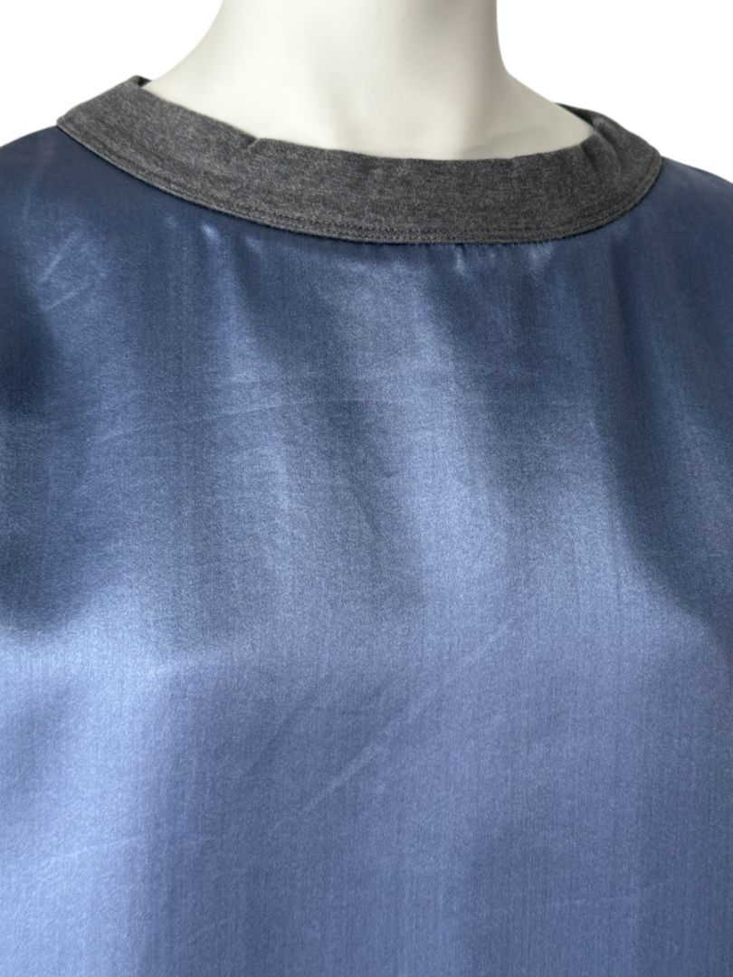 NWT Brunello Cucinelli Navy Silk Shift Dress with Contrast Trim – Size XL