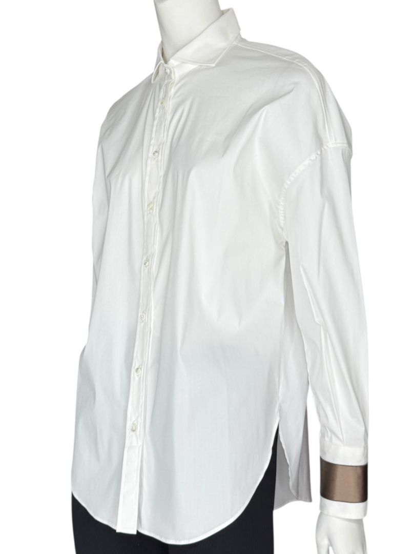 NWT Brunello Cucinelli White Relaxed Satin Cuff Blouse – Size M