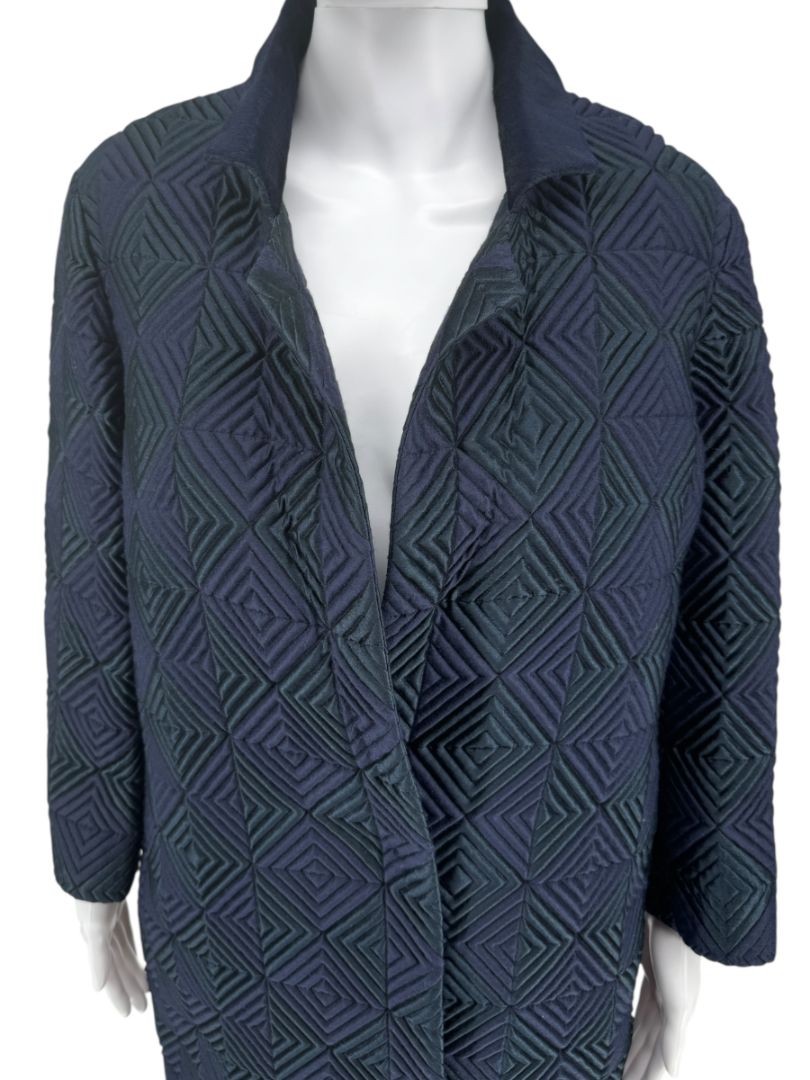 Pamella Roland Navy Geometric-Quilted Long Coat – Large
