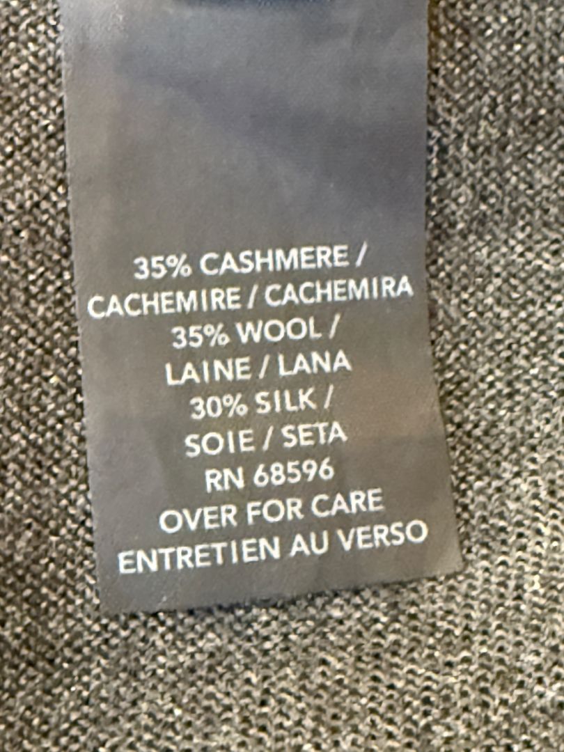 Donna Karan Charcoal Gray Cashmere Wool Silk Draped Cowl Sweater - Size M