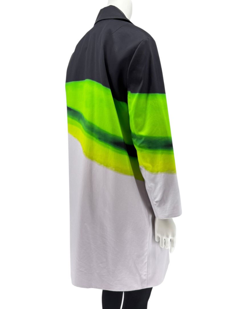 Dries Van Noten Black/Green Coat with Notched Lapels - FR 34