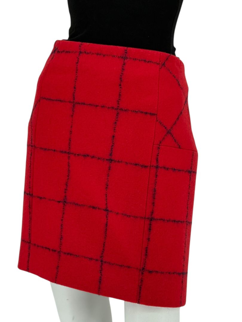 Christian Dior Red Wool Blend Windowpane Skirt – Size IT 46 (US 10)
