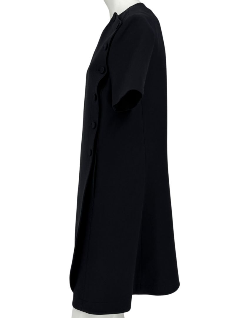 Christian Dior Paris Black Wool-Silk Shift Dress with Asymmetric Button Detail – Size FR 42 (US 10)