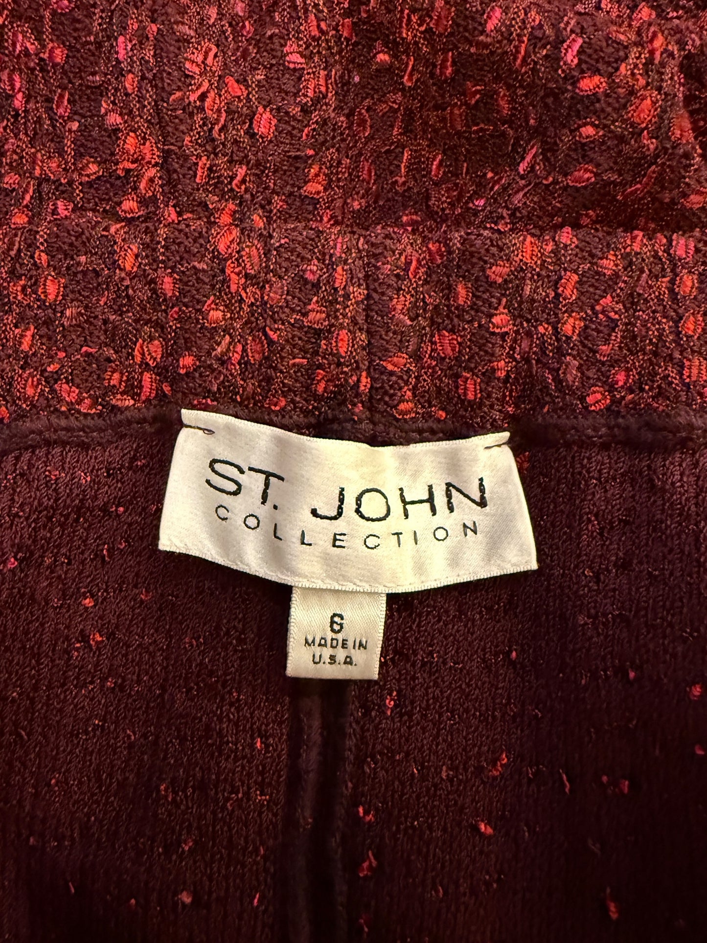 St. John Collection Red & Burgundy Knit Skirt Suit - Size 6