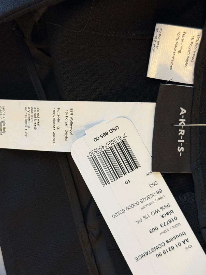 NWT Akris Black Wool Constance Trousers – Size 10