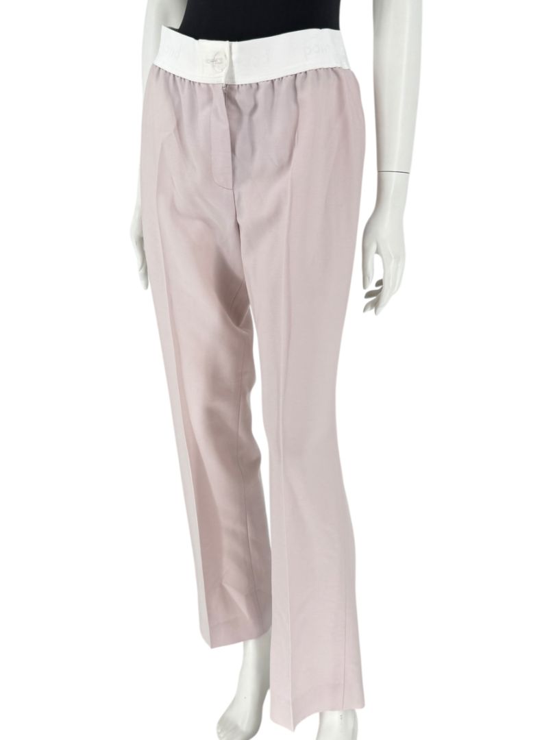 Pamella Roland Pale Pink Pants with White Logo Waistband – Large