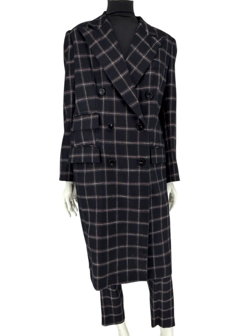Pamella Roland Black & Gray Windowpane Plaid Pantsuit – Large