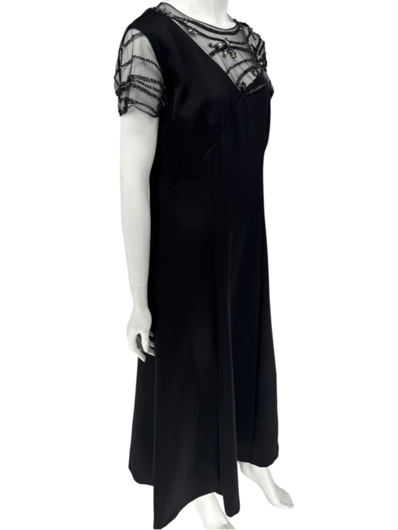 Pamella Roland Black Beaded Illusion Gown – See Measurements – Large