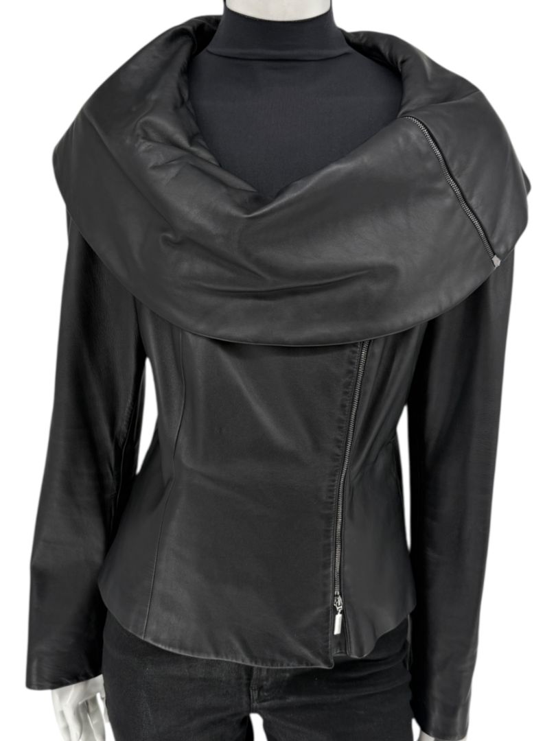 Armani Collezioni Black Leather Sculpted Jacket – Size 12