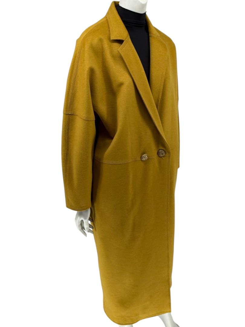 Pamella Roland Mustard Wool Cape Style Coat with Gold Buttons – Large