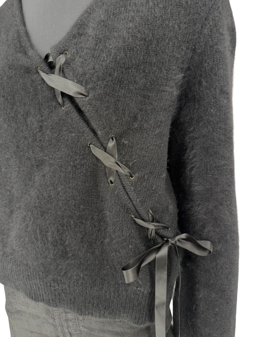Christian Dior Black Angora-Wool Wrap Sweater – Size 44 (FR) / 12 (US)