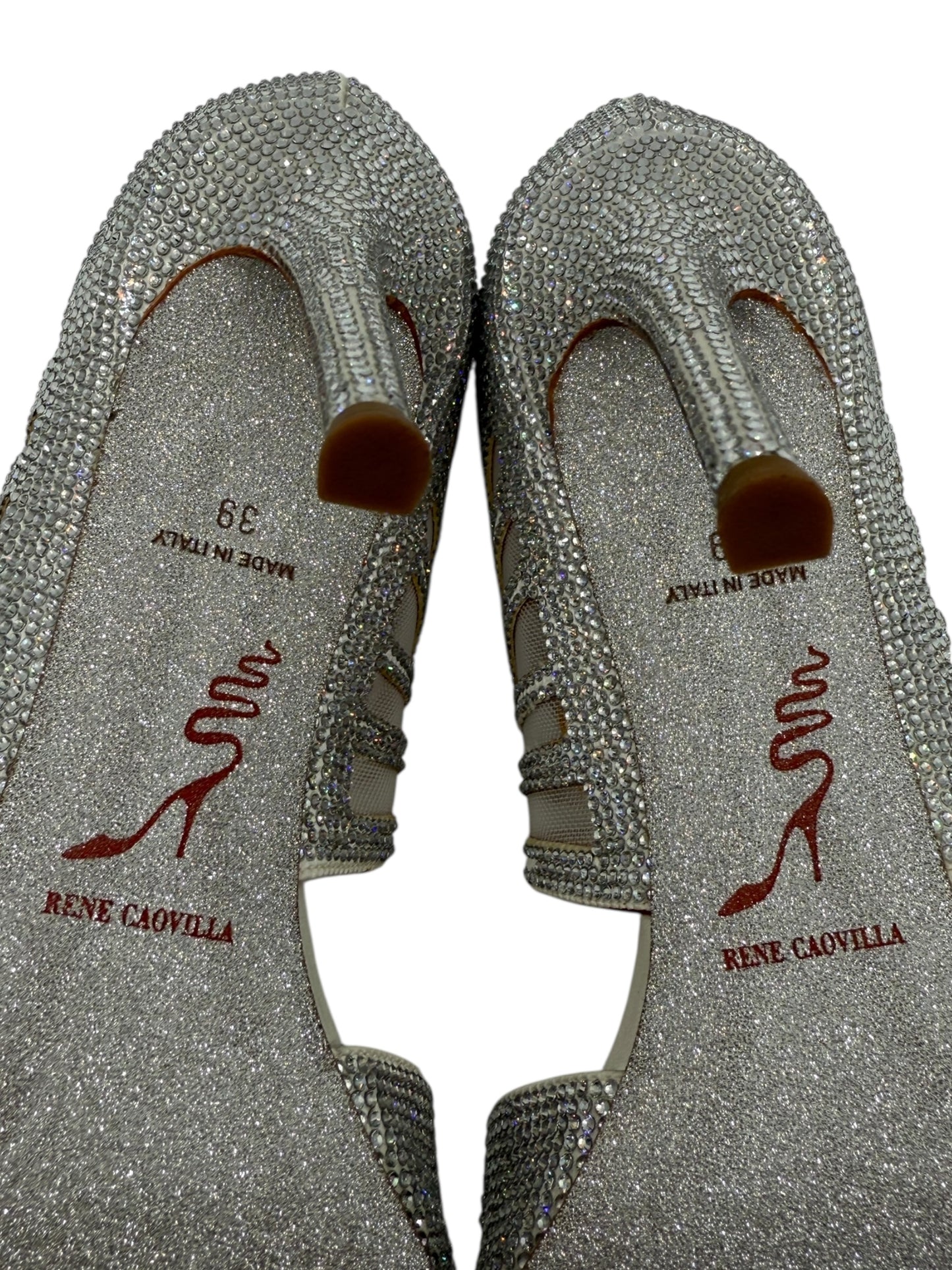 BNIB René Caovilla Silver Crystal Mesh Lace-Up Heels – Size 39
