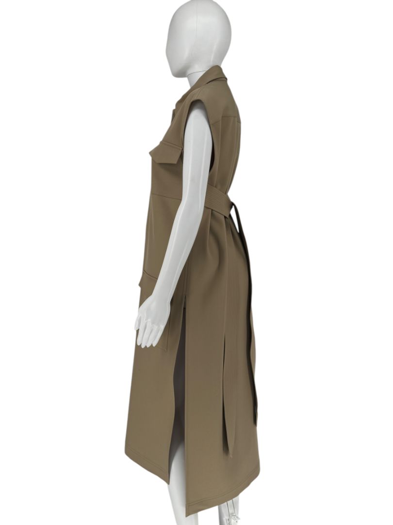 Céline Khaki Wool Belted Utility Midi Dress – Size FR 42 (US 8/10)