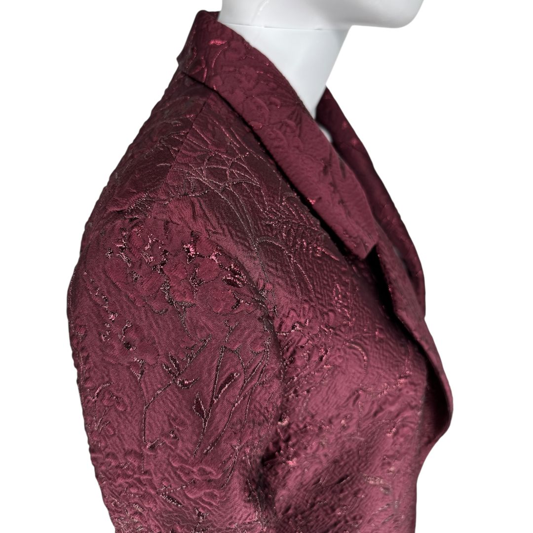 Pamella Roland -Wine Brocade Metallic Floral Dress & Coat Set - Size 8/10