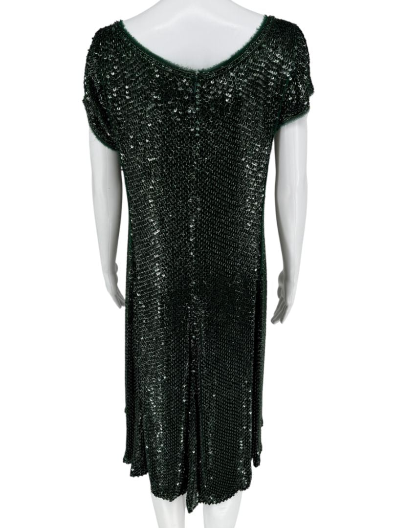 Pamella Roland Emerald Sequin Embellished Dress