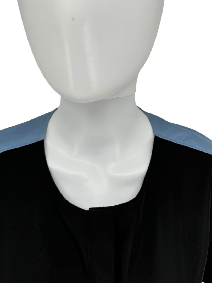 Pamella Roland Black & Blue Colorblock Gathered Waist Dress
