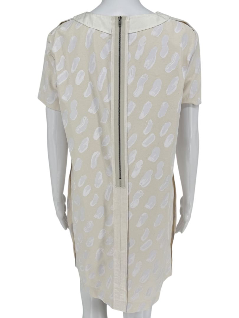 Marni Textured Cream Print Shift Dress with Silk Trim - Size 4