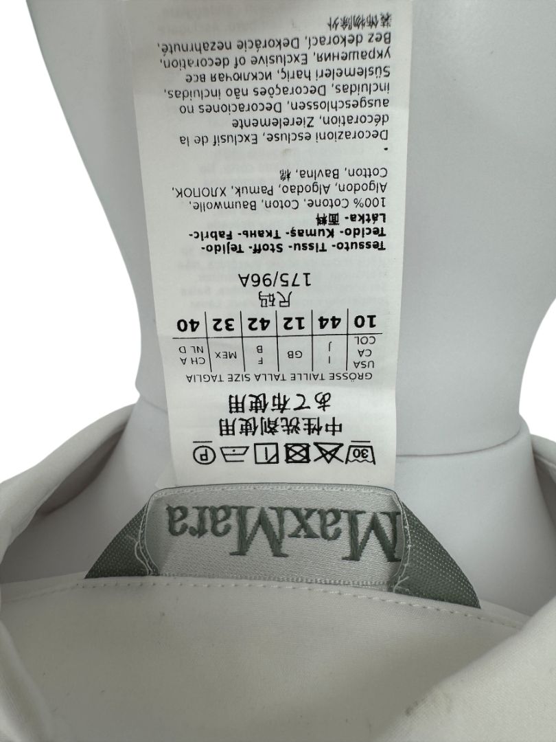 MaxMara White Cotton Piped Button-Down Shirt – Size US 10 / IT 44