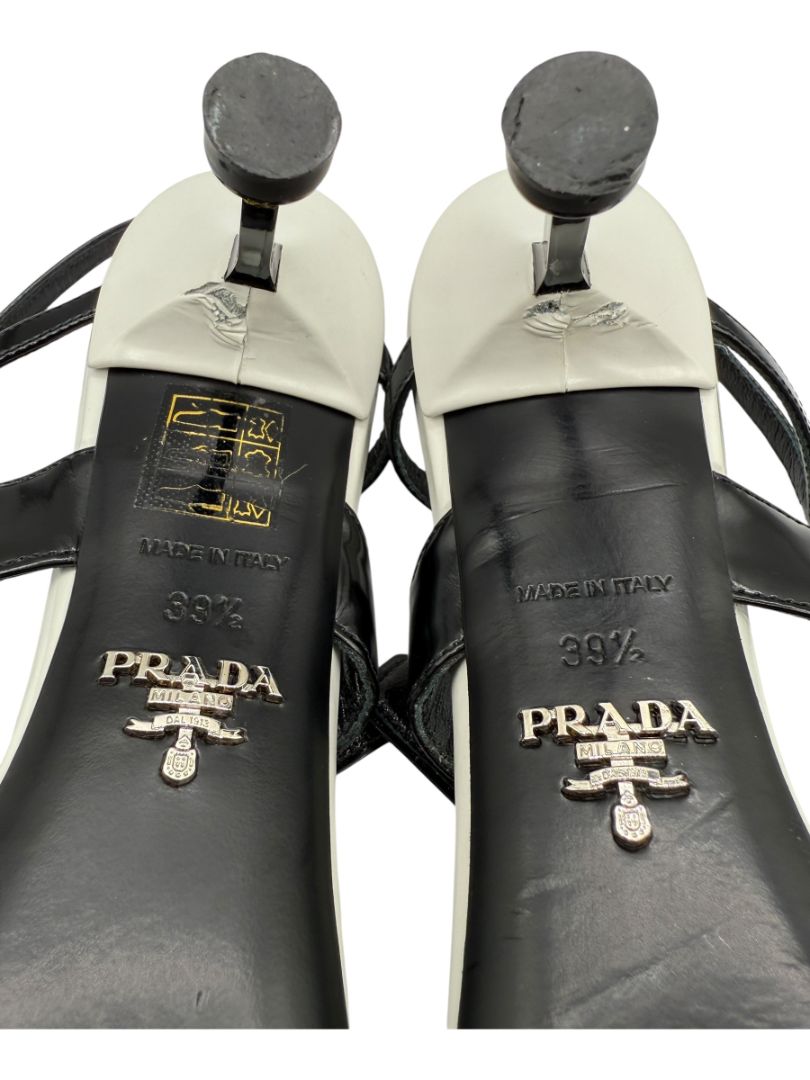 Prada White, Black & Blush Patent Leather Kitten Heels – Size 39.5