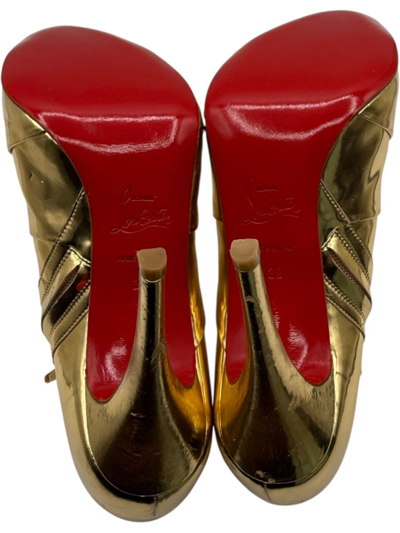 Christian Louboutin Gold Patent Leather Robot 120 Ankle Boots Size 39