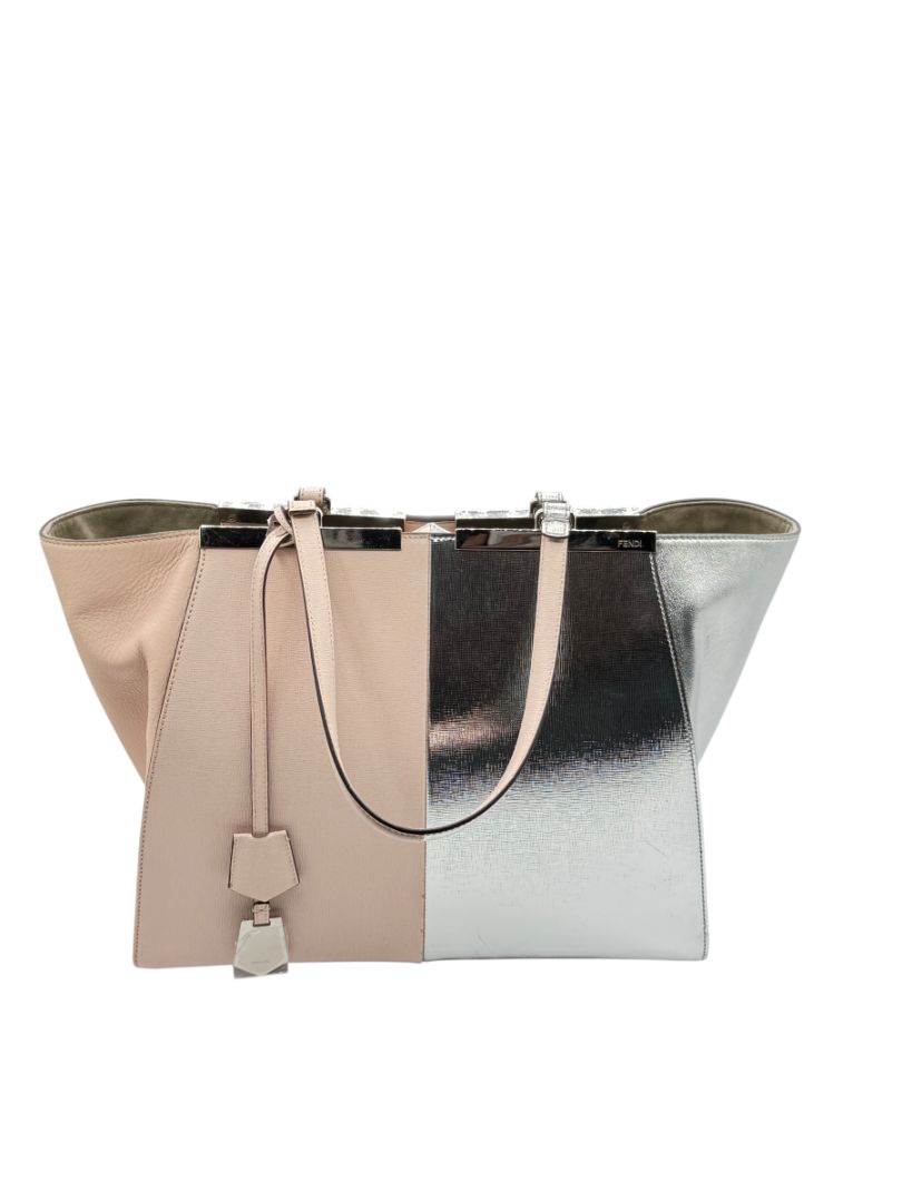 Fendi Pink/Silver Grained Leather 3Jours Large Shopper Tote Bag