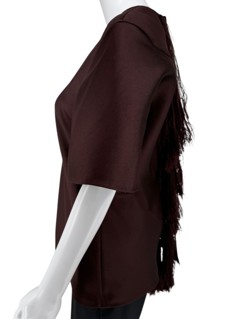Alexander Wang Mahogany Short Sleeve Top with Fringed Back Detail