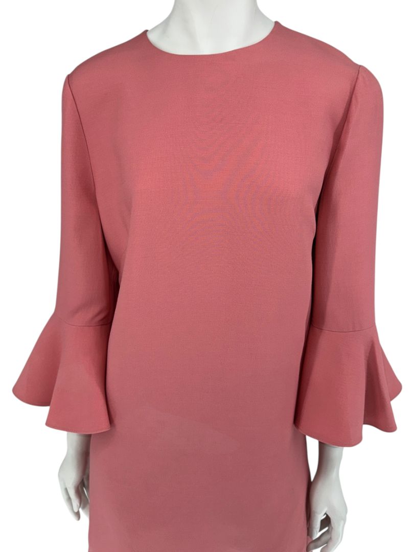 Valentino Rose Pink Crepe Ruffle Sleeve Shift Dress – Size 10