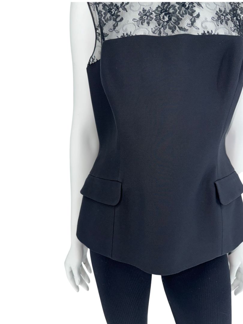 Christian Dior Black Lace-Trim Sleeveless Top – Size FR 44 (US 12)