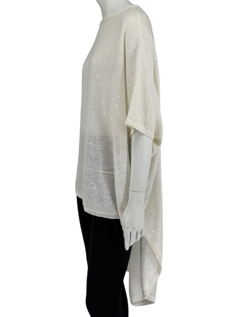 Brunello Cucinelli Ivory Hi-Low Sequin Knit Tunic – Size L