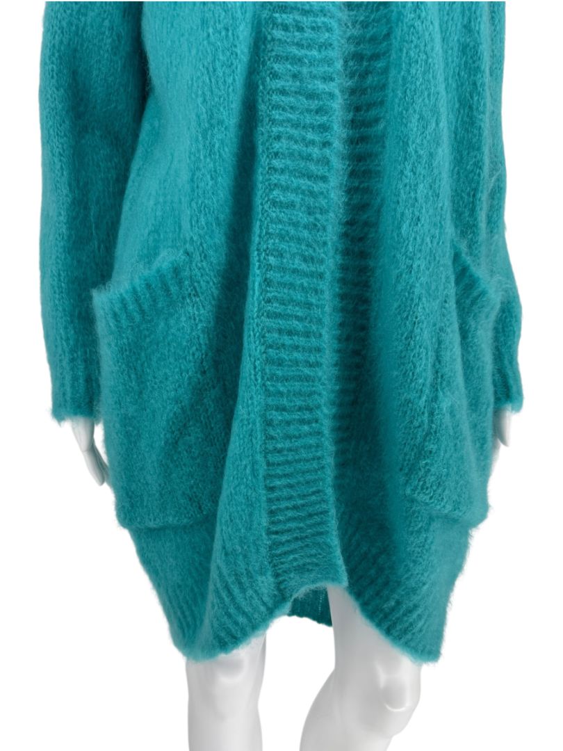 Max Mara Teal Open-Front Mohair Cardigan – Size XS