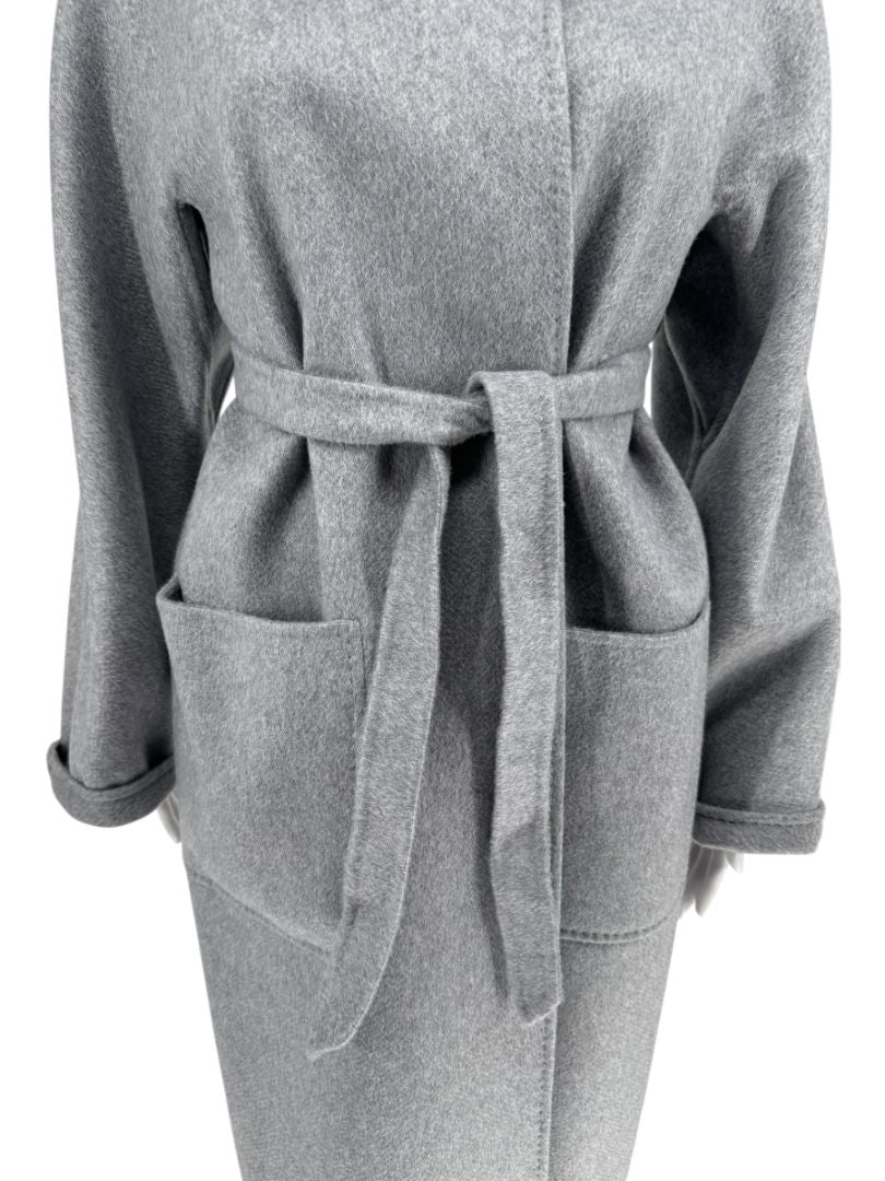 Max Mara ‘Manuela’ Belted Wrap Coat in Light Grey – Size US 10 / IT 44