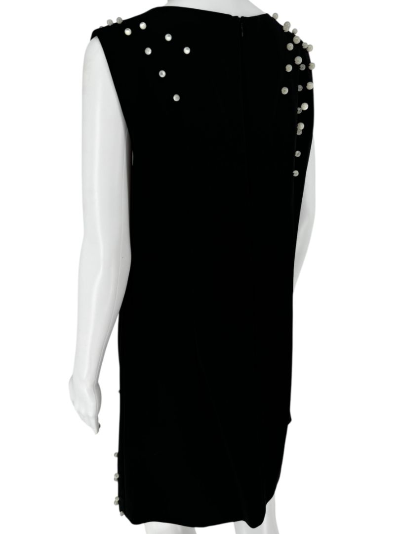 Pamella Roland Black Sleeveless Shift Dress with Pearl Embellishments – Large