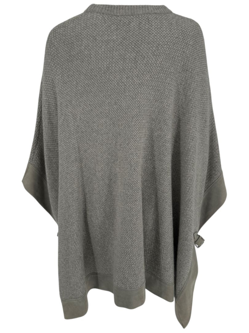 Ralph Lauren Gray Cashmere Poncho with Suede Trim – Size XS/S