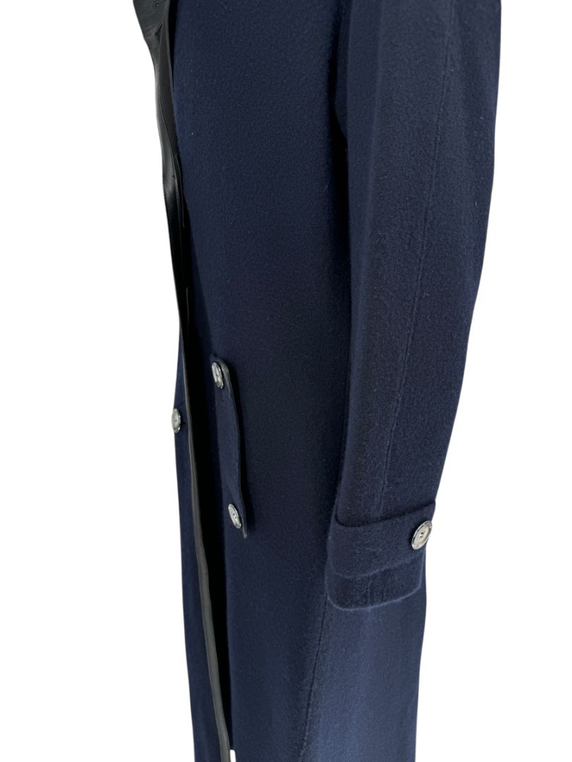 Giorgio Armani Navy Wool-Cashmere Coat with Leather Trim – Size 44