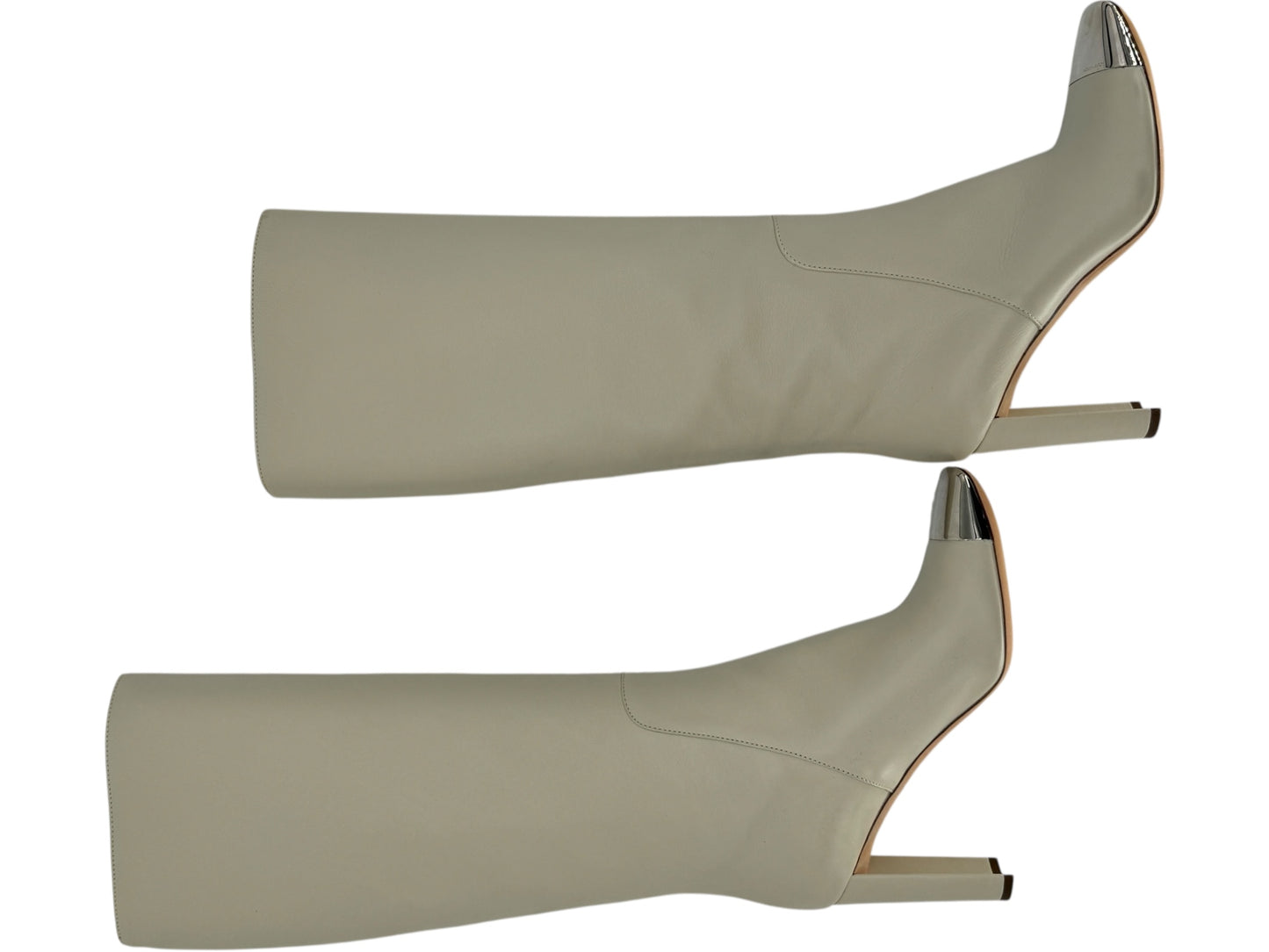 Louis Vuitton Ivory Leather Square-Toe Boots with Silver Cap – Size 39.5