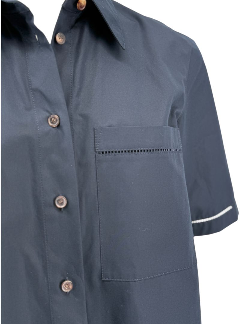 Lafayette 148 Navy Drop-Waist Cotton Shirt Dress – Size S