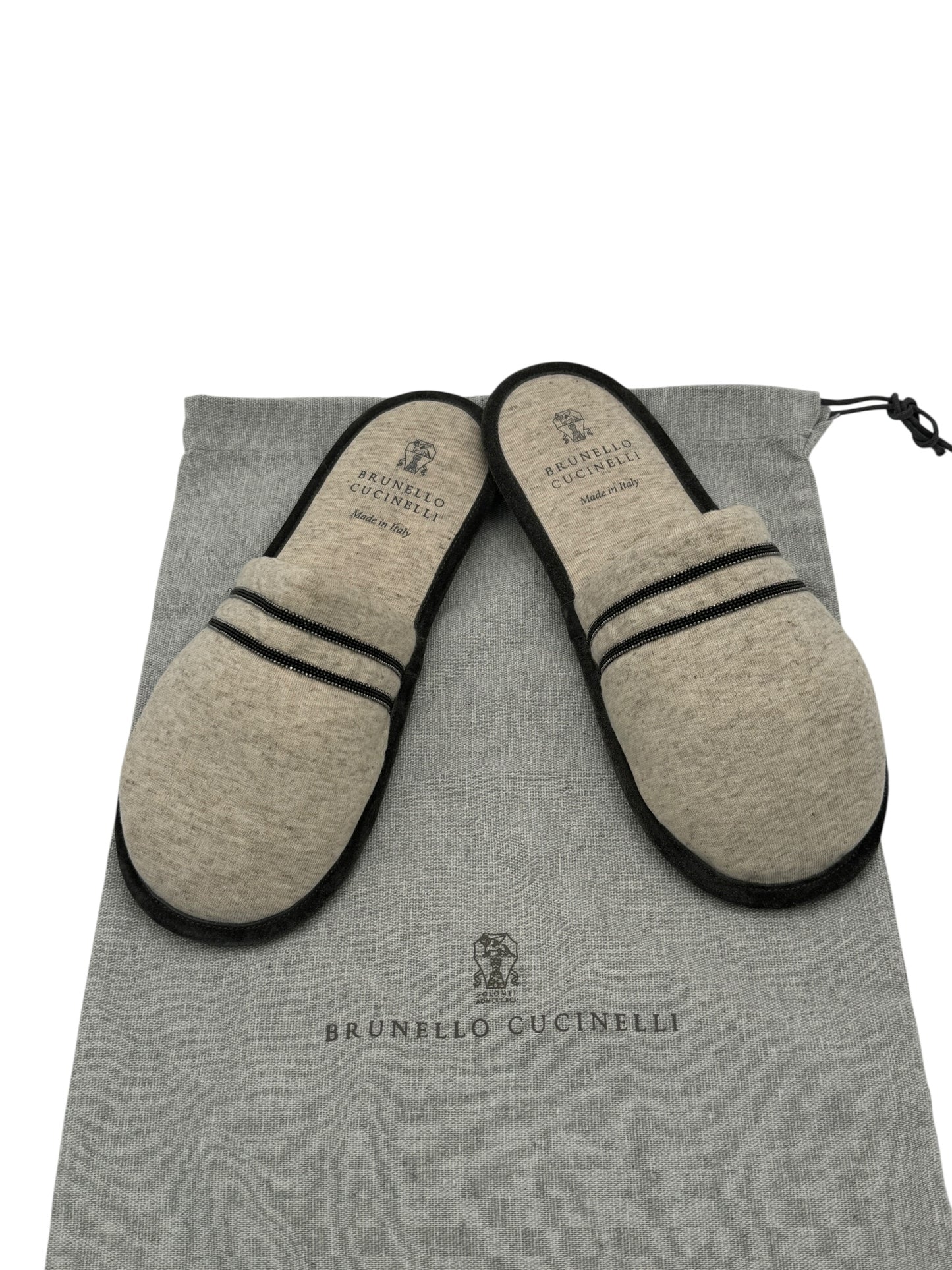 Brunello Cucinelli Heathered Grey Jersey Slippers with Monili Trim - Women’s Size 8–9