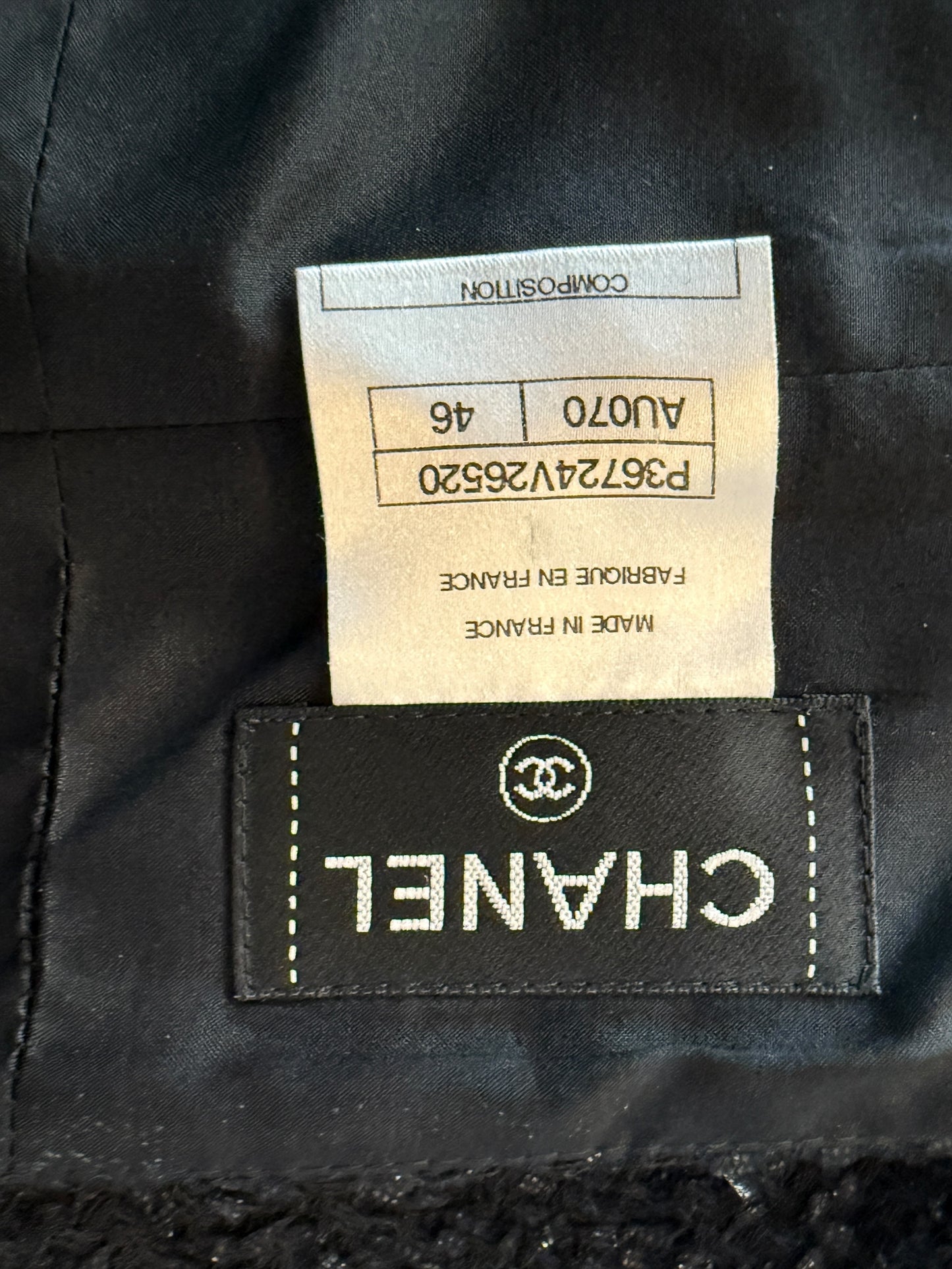 Chanel Black Bouclé A-Line Skirt with Grosgrain Trim – Size FR 46