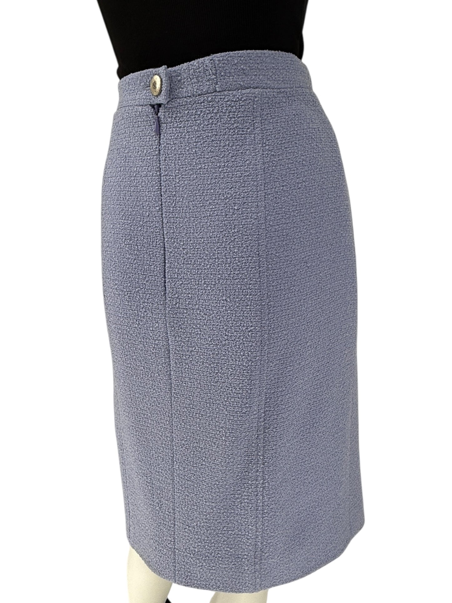 Fall 1998 Chanel Boutique Periwinkle Tweed Skirt Suit – Size FR 46
