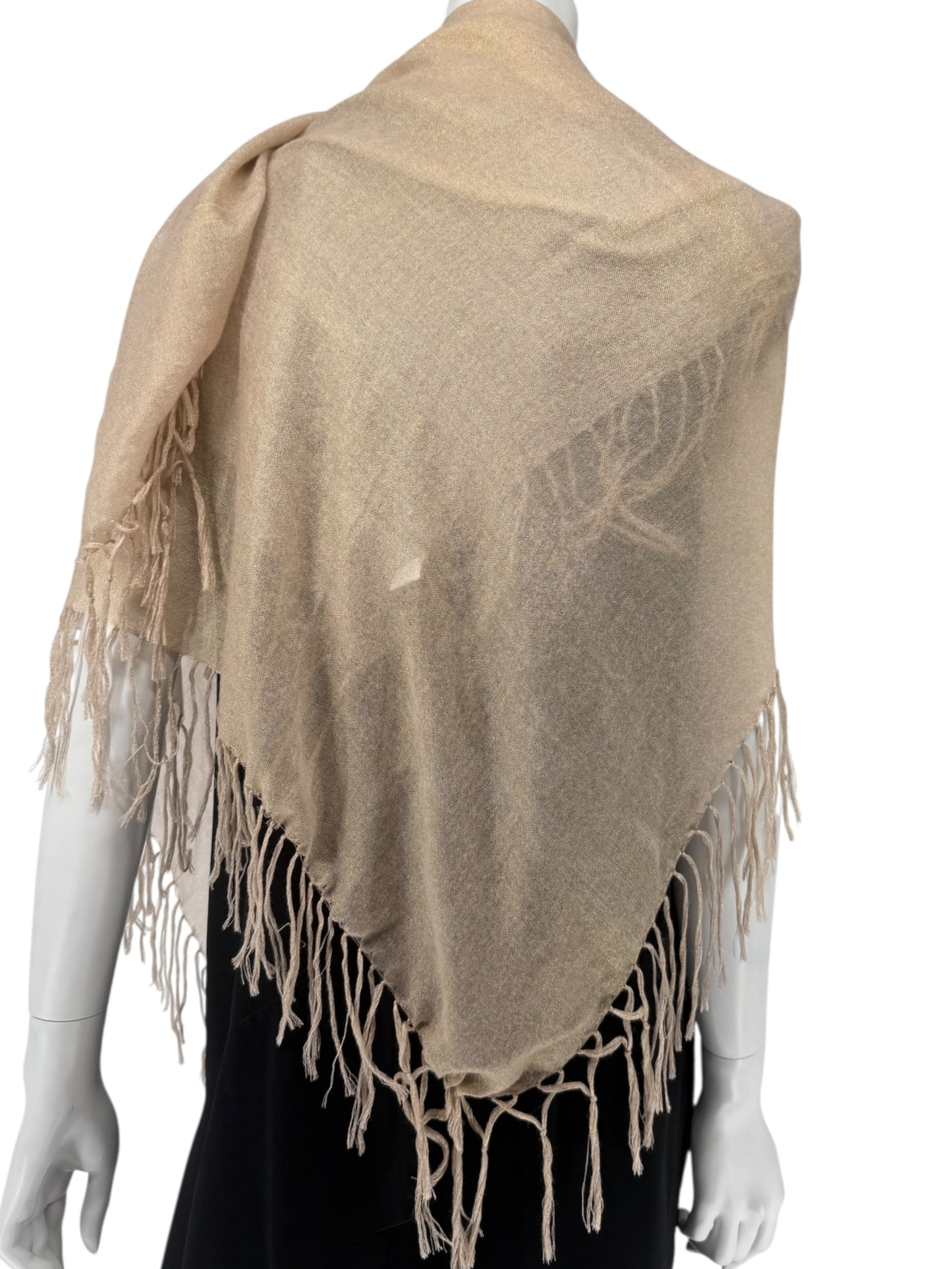 Brunello Cucinelli Beige Cashmere & Silk Fringed Scarf – 45" x 45"