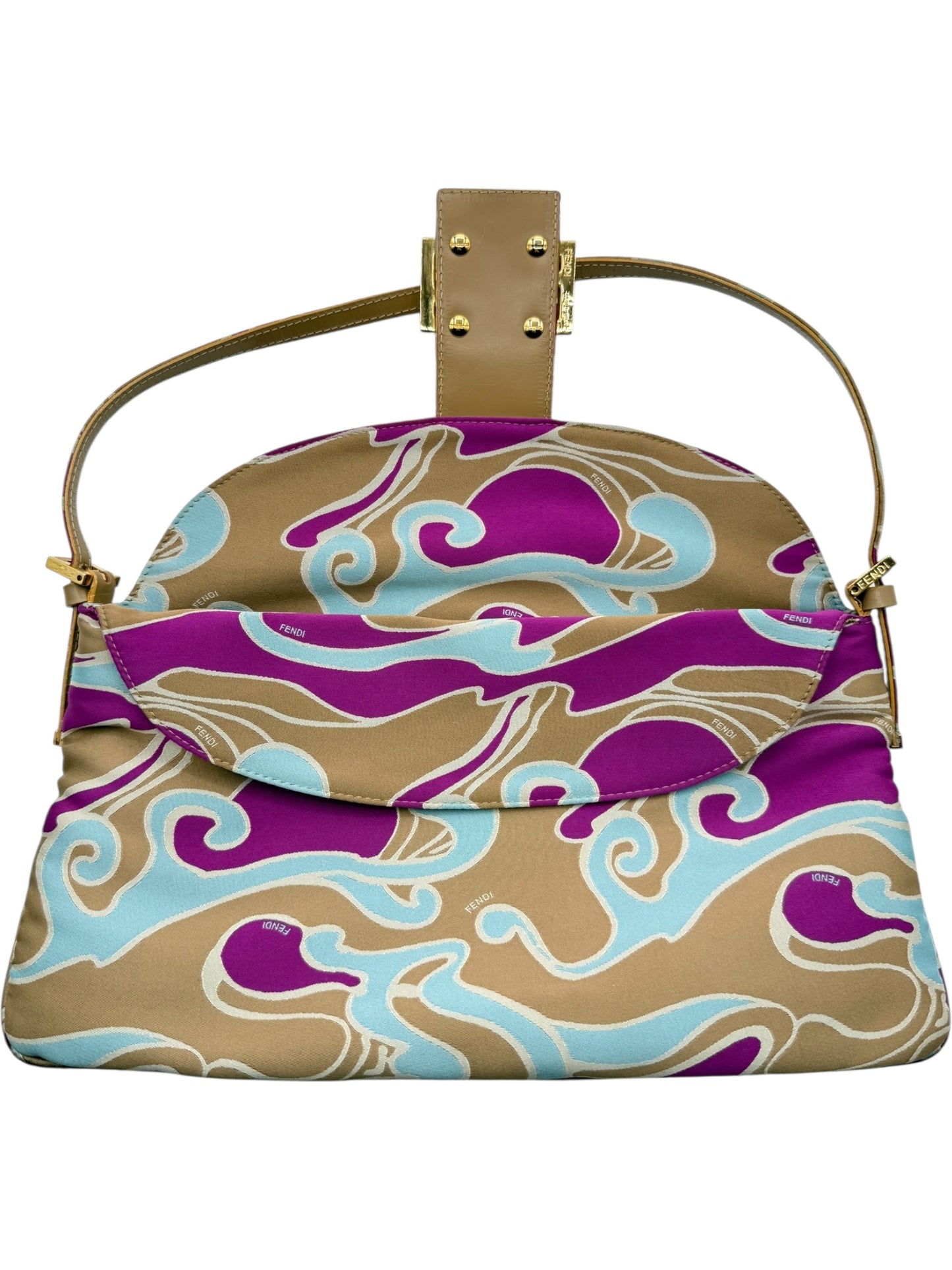 Fendi 2001 Multicolor Satin Psychedelic Print Baguette "Momma" Shoulder Bag