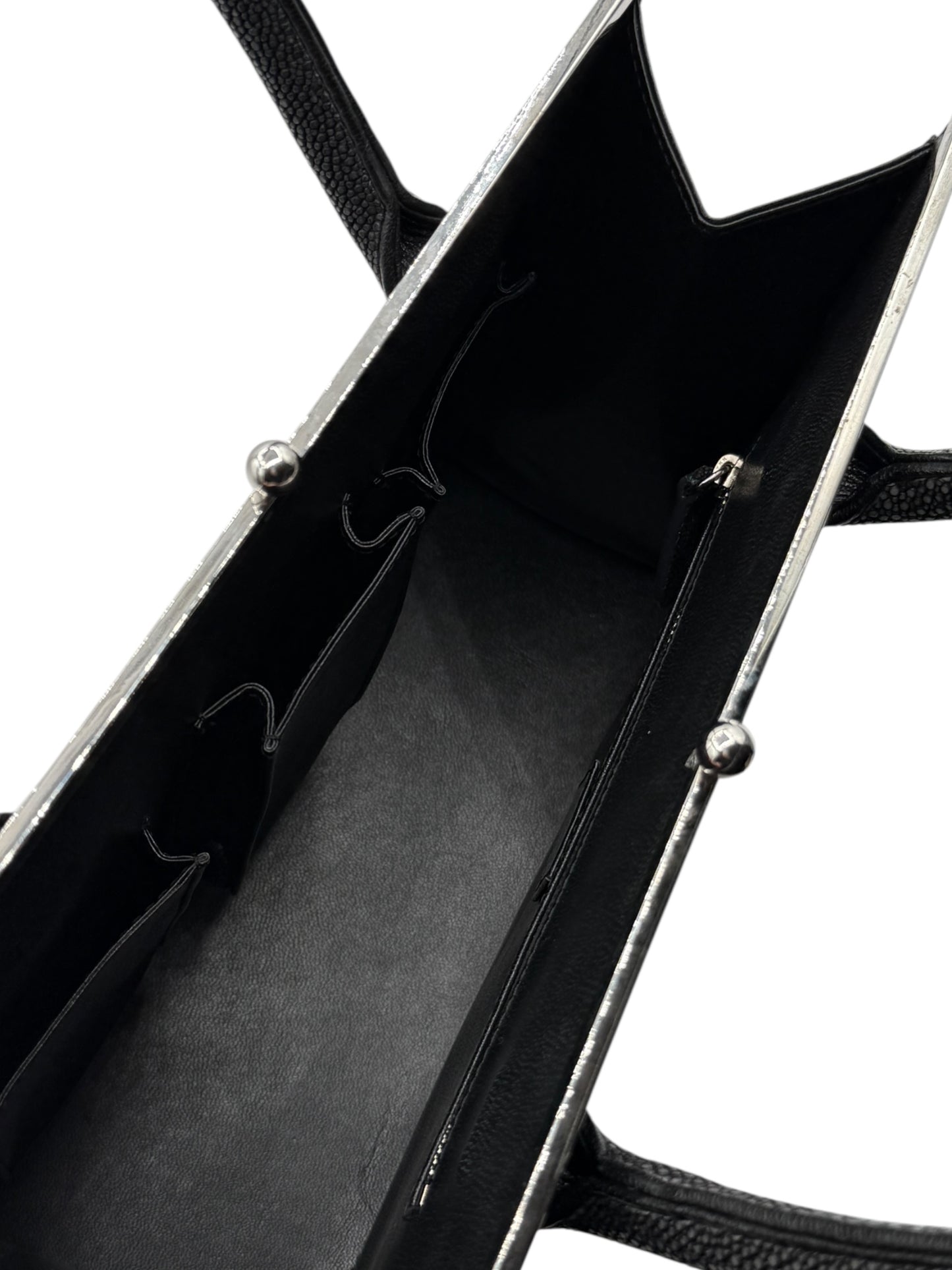 Crawford Black Shagreen/Stingray Top Handle Bag w/ 925 Silver Hardware