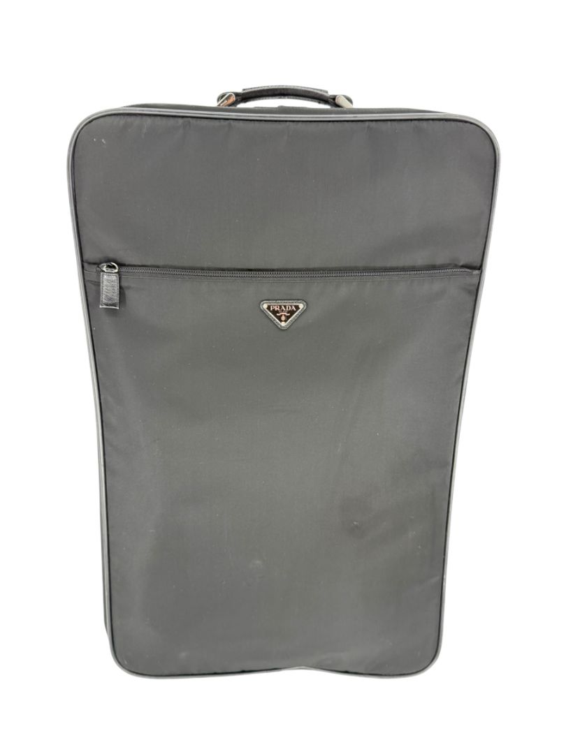Prada Black Nylon Rolling Suitcase with Saffiano Leather Trim – 26.5" x 17.5" x 9.5"