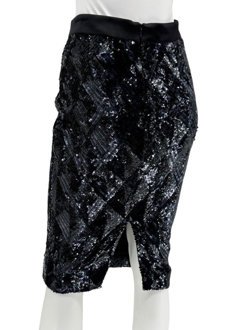 Pamella Roland Black Sequin Pencil Skirt – Large