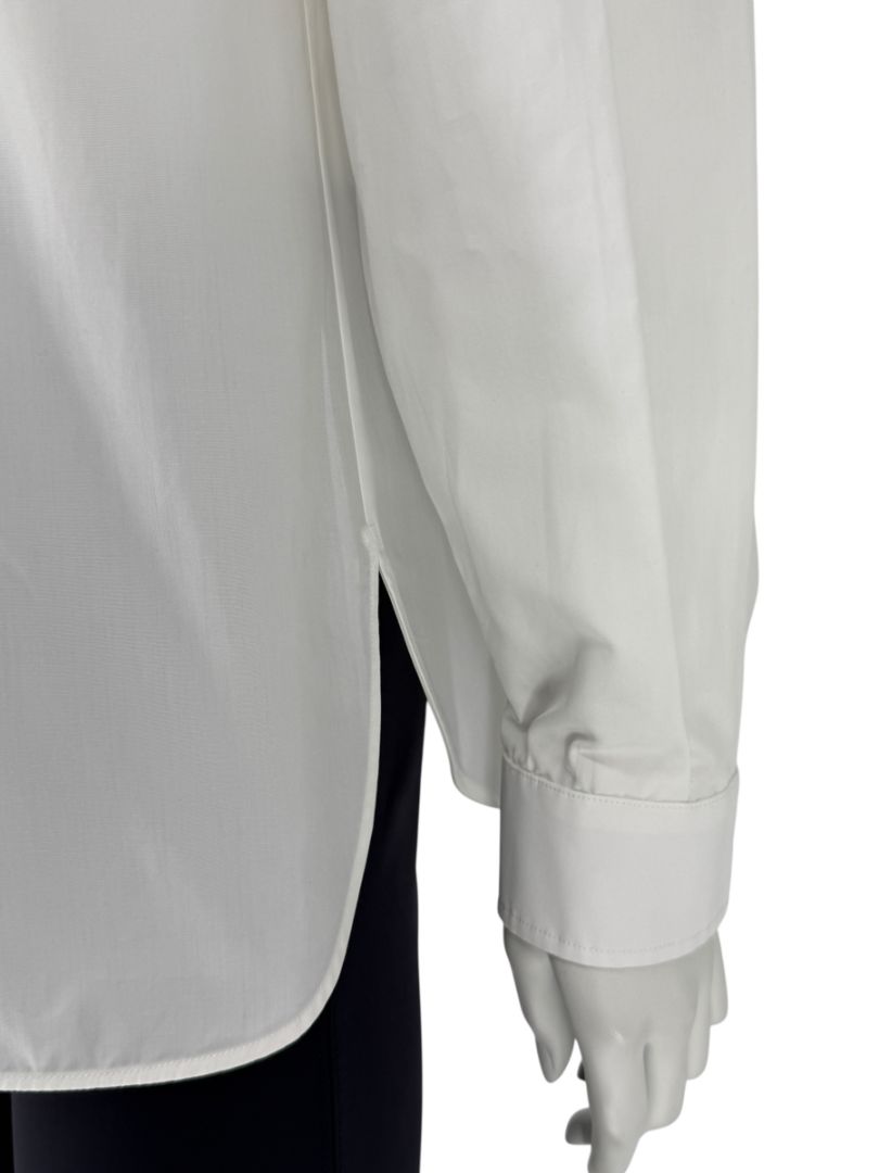MaxMara White Cotton Blouse with Ruched Sleeves – Size US 12