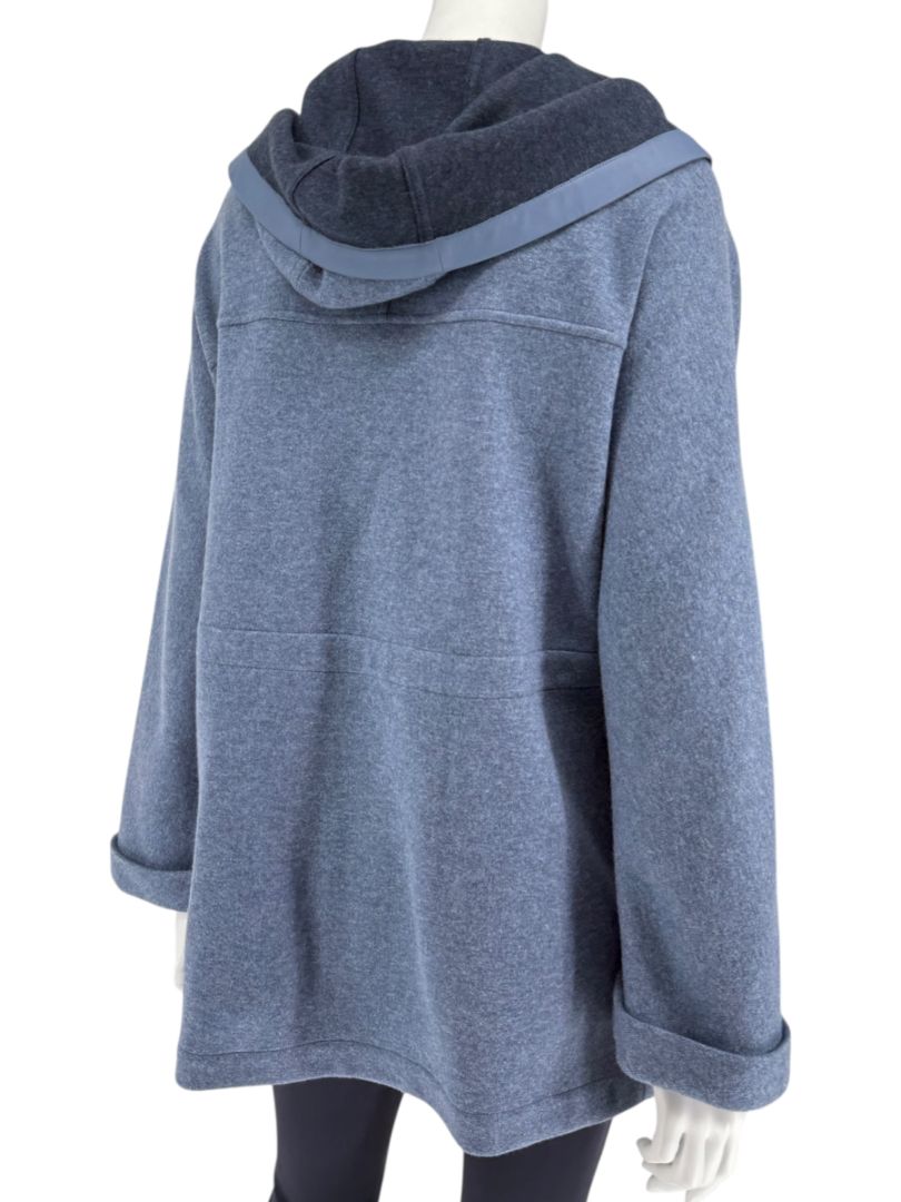 Loro Piana Blue Cashmere Blend Hooded Jacket with Leather Trim – Size M