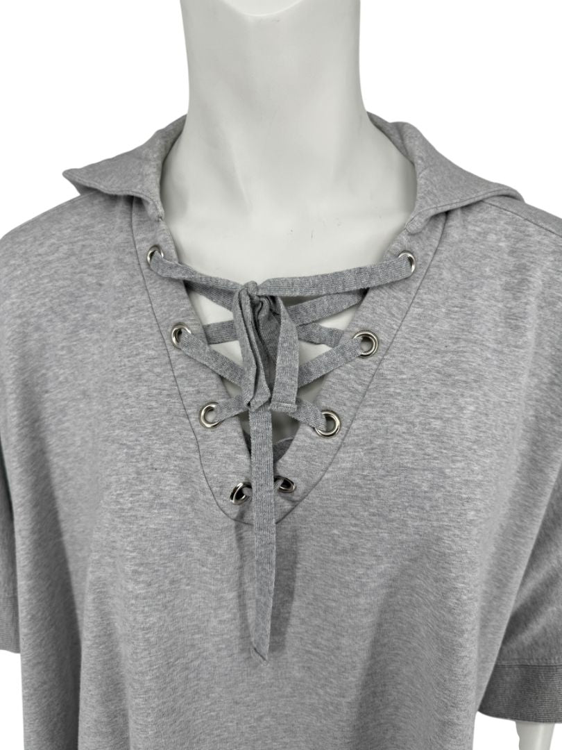 L’Agence Gray Viscose-Silk Hoodie Poncho – One Size