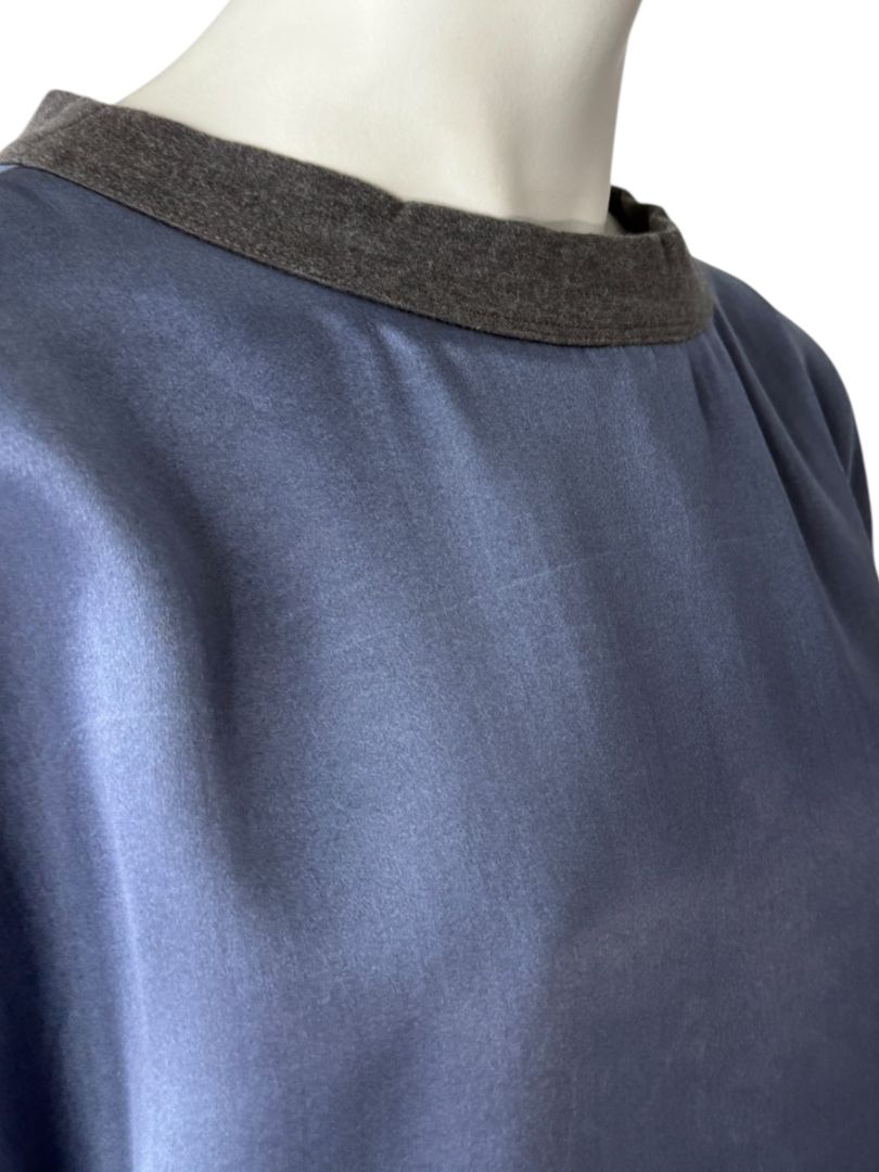 NWT Brunello Cucinelli Navy Silk Shift Dress with Contrast Trim – Size XL