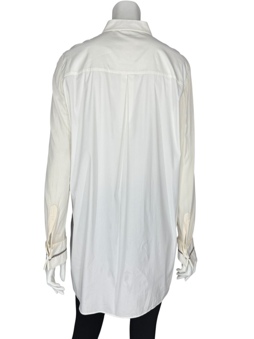 Brunello Cucinelli White Long Sleeve Blouse with Monili Trim Cuffs – Size XL
